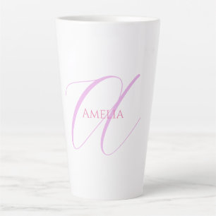 Tasse Latte Nom Chic Monogramme Lettre initiale Calligraphie
