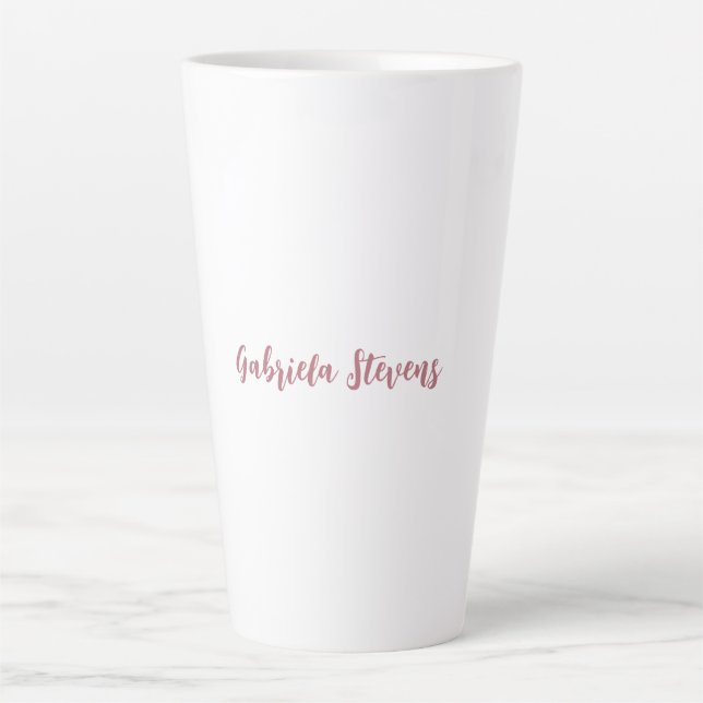 Tasse Latte Nom de calligraphie or Rose élégant Blanc (Devant)