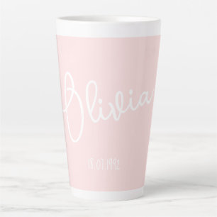 Tasse Latte Nom de la boue personnalisée rose pâle