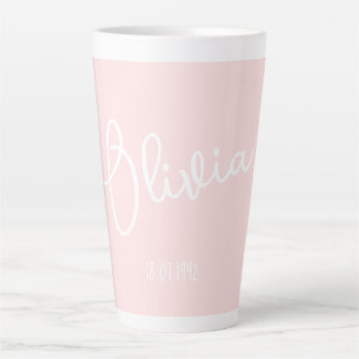 Tasse Latte Nom de la boue personnalisée rose pâle
