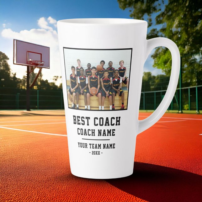 Tasse Latte Nom de l'équipe du meilleur entraîneur Merci photo (Créateur téléchargé)