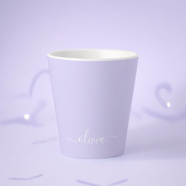 Tasse Latte Nom de monogramme gamin écriture moderne violet la (Créateur téléchargé)