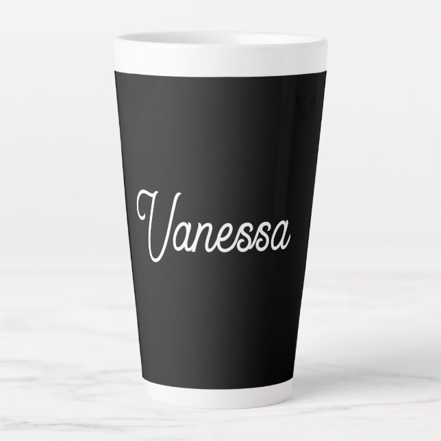 Tasse Latte Nom d'écriture professionnelle noir personnalisé (Devant)