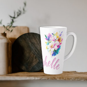 Tasse Latte Nom des fleurs d'aquarelle
