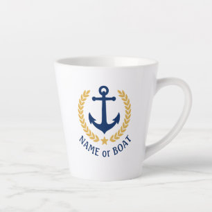 Tasse Latte Nom du bateau Ancre nautique Gold Laurel Star