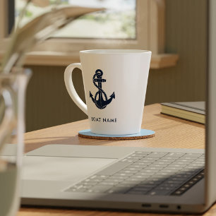 Tasse Latte Nom du bateau nautique personnalisé Marine Ancre b