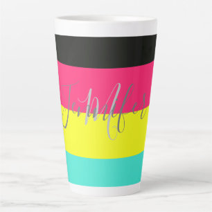 Tasse Latte Nom du monogramme de bande de blocs de couleur noi