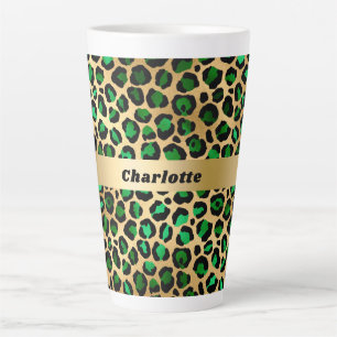Tasse Latte Nom du motif du léopard vert émeraude