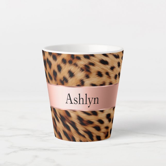 Tasse Latte Nom du ruban rose du Rose animal léopard (Devant)