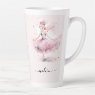 Tasse Latte Nom du script de la ballerine de Noël rose