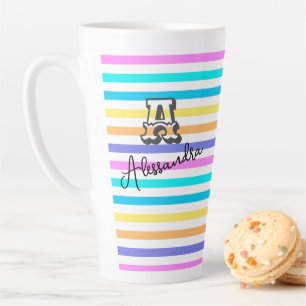 Tasse Latte Nom et monogramme de la ceinture arc-en-ciel perso