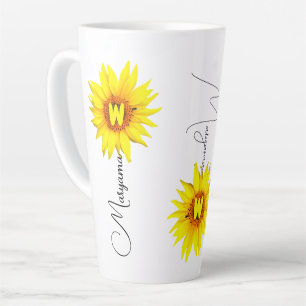 Tasse Latte Nom et monogramme personnalisés avec fleur de sole