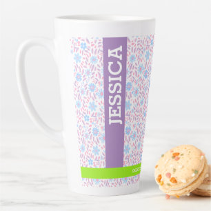 Tasse Latte Nom floral et monogramme personnalisés