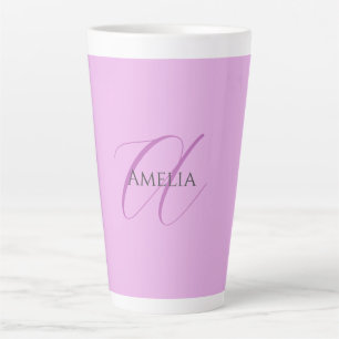 Tasse Latte Nom Monogramme Lettre initiale Orchid & Lilac