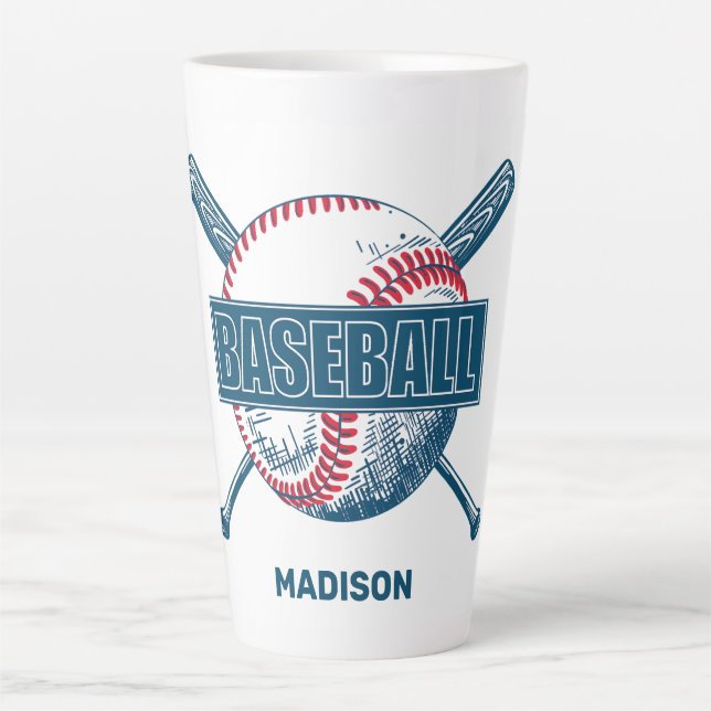 Tasse Latte Nom personnalisé Baseball (Devant)