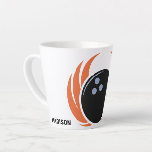 Tasse Latte Nom personnalisé Boule de Bowling avec flamme