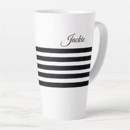 Tasse Latte Nom personnalisé Classic Blancs et Noirs
