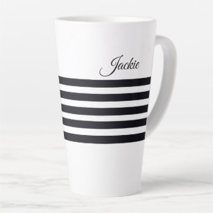 Tasse Latte Nom personnalisé Classic Blancs et Noirs