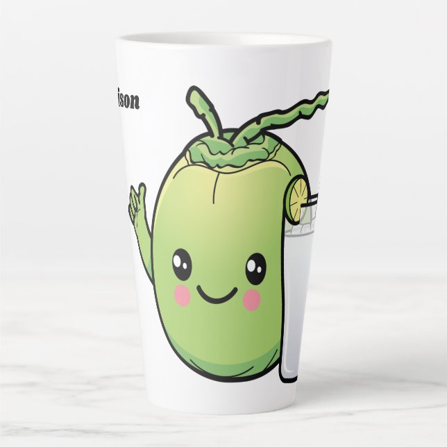 Tasse Latte Nom personnalisé Cute Coconuts (Devant)