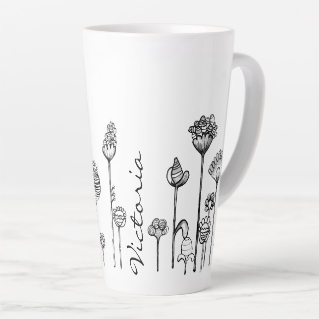 Tasse Latte Nom Personnalisé Dans Le Motif Noir Et Blanc (Angle droit)