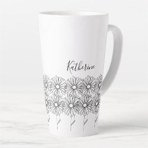Tasse Latte Nom personnalisé Fleur de naissance marguerite d'a