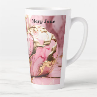 Tasse Latte Nom personnalisé Marbre rose et latte or