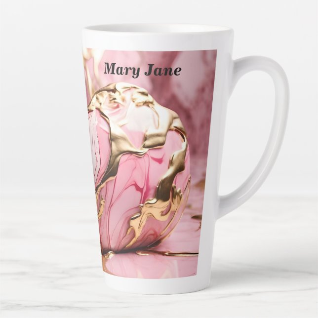 Tasse Latte Nom personnalisé Marbre rose et latte or (Droite)