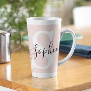 Tasse Latte Nom personnalisé moderne Monogram Pastel Rose