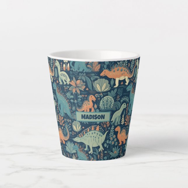 Tasse Latte Nom personnalisé Motif Dinosaur (Devant)