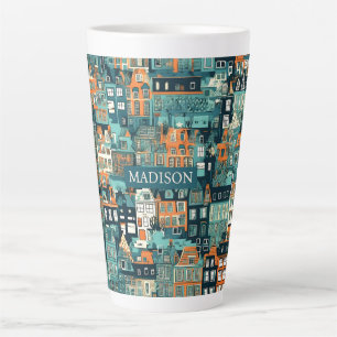 Tasse Latte Nom personnalisé motif maisons hollandaises