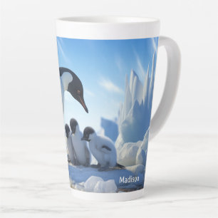 Tasse Latte Nom personnalisé Pingouins mignons