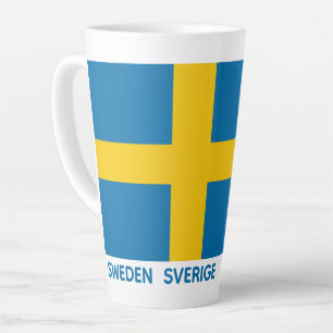Tasse Latte Nom personnalisé & Texte Drapeau Suédois
