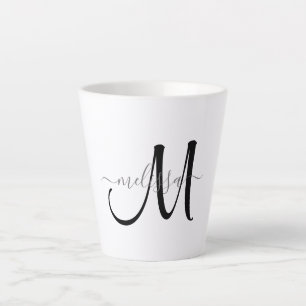 Tasse Latte Nom simple de script gris monogramme noir