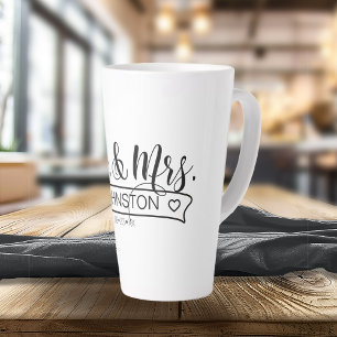 Tasse Latte Noms de famille nouvellement mariés Bannière M. & 