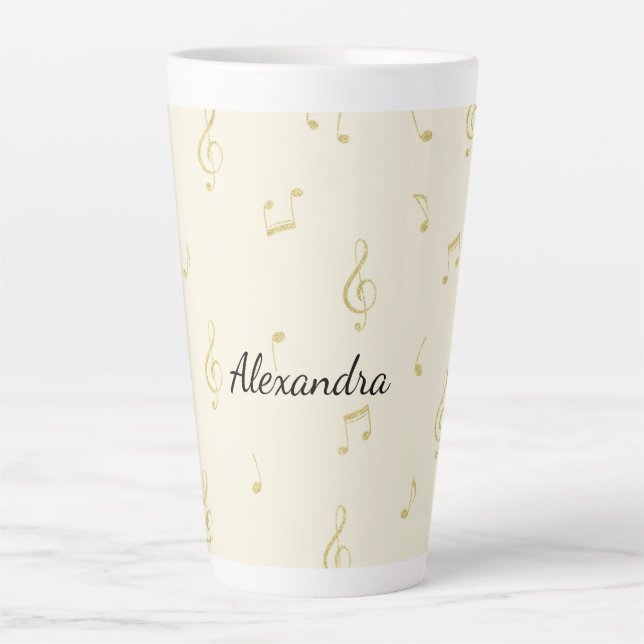 Tasse Latte Notes de musique en or blanc   (Devant)
