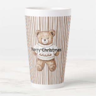 Tasse Latte Nounours Marron Crème Ours en Peluche Rayures