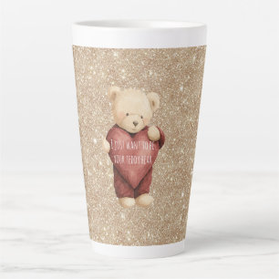 Tasse Latte Nounours rouge coeur paillettes or