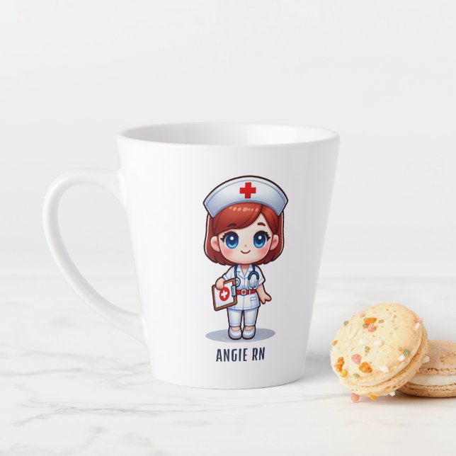 Tasse Latte Nourriture Manga mignonne avec cheveux Brown Brown (En situation)