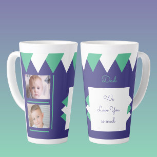 Tasse Latte Nous t'aimons Papa violet et vert avec photos