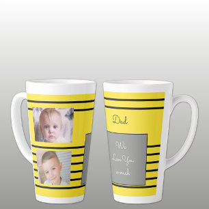 Tasse Latte Nous vous aimons Papa jaune et noir avec des photo