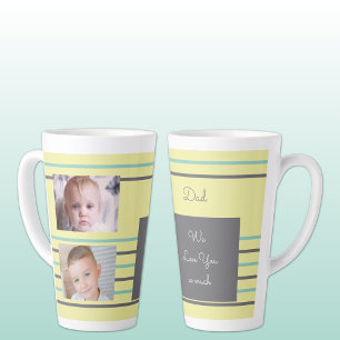 Tasse Latte Nous vous aimons Papa jaune et vert avec des photo