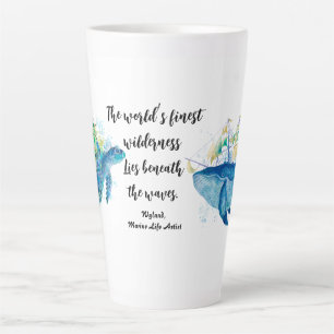 Tasse Latte Ocean Wildlife - Aquarelle Tortue de mer et balein