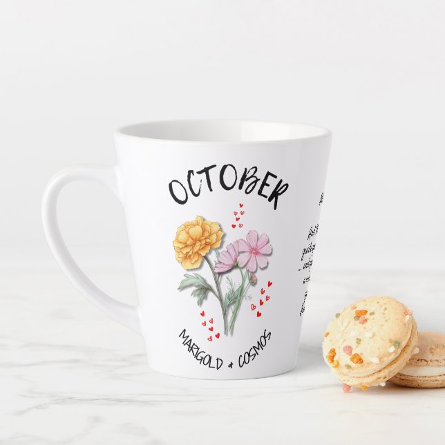 Tasse Latte OCTOBRE Mois de naissance Fleur Chrétien personnal (En situation)