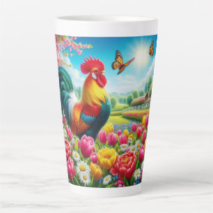 Tasse Latte OEuvre florale/de printemps/de poulet