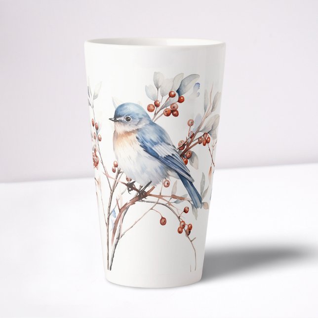 Tasse Latte Oiseaux bleus et Boxwood (Créateur téléchargé)