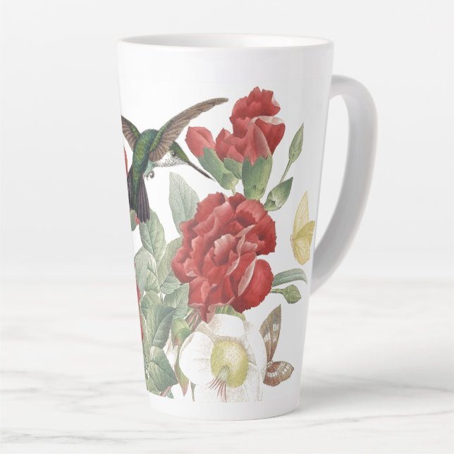 Tasse Latte Oiseaux de colibri Fleurs de roses rouges de papil (Angle droit)