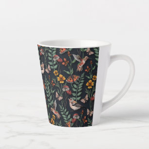 Tasse Latte Oiseaux du jardin foncé et papillons