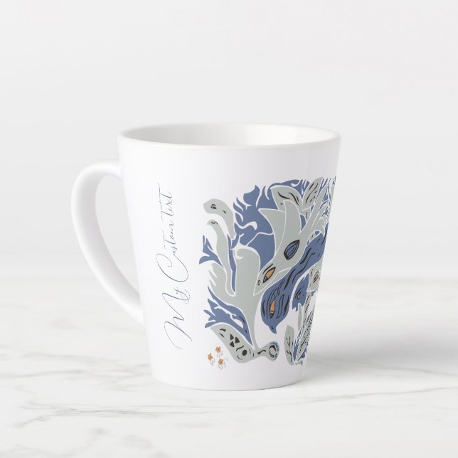 Tasse Latte Oiseaux enchevêtrés Texte personnalisable TWArt bl (Angle gauche)