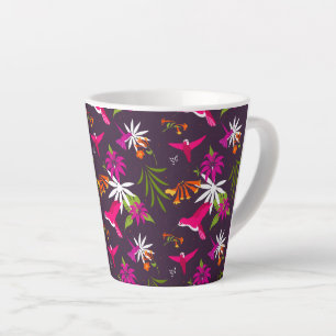Tasse Latte Oiseaux tropicaux mignons violets roses