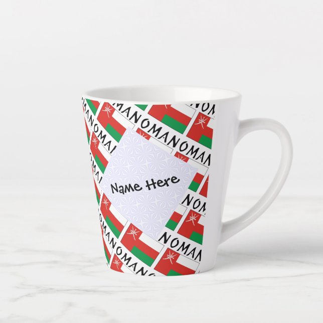 Tasse Latte Oman Drapeau Omanais Carrelé Nom Personnalisé (Droite)